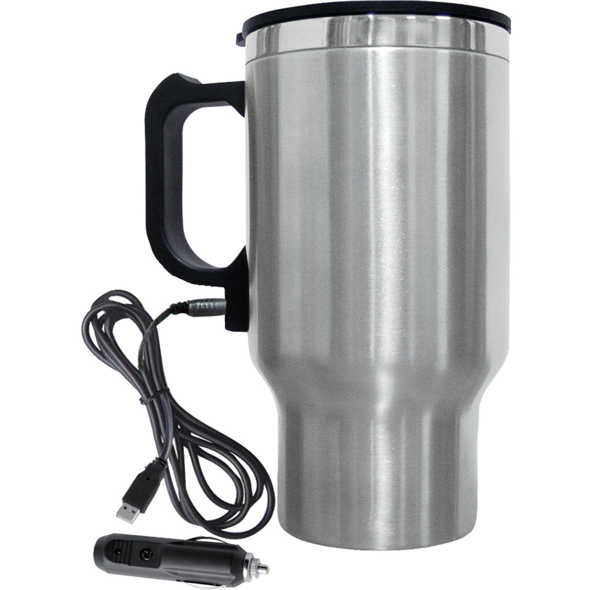 Brentwood Geojug 16-Oz. Stainless Steel 12-Volt Heated Travel Mug, Silver