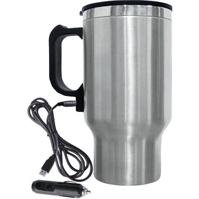 Brentwood Geojug 16-Oz. Stainless Steel 12-Volt Heated Travel Mug, Silver