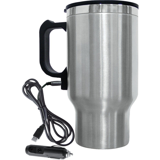 Brentwood Geojug 16-Oz. Stainless Steel 12-Volt Heated Travel Mug, Silver
