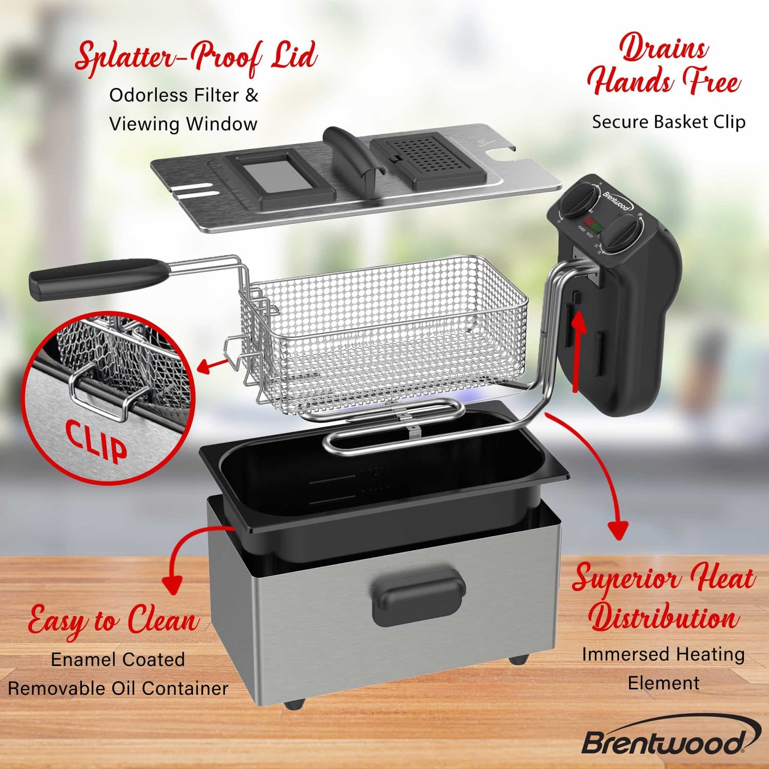 Brentwood 1500-Watt 12-Cup Electric Stainless Steel Deep Fryer, Black