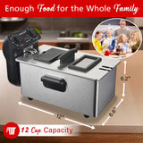 Brentwood 1500-Watt 12-Cup Electric Stainless Steel Deep Fryer, Black