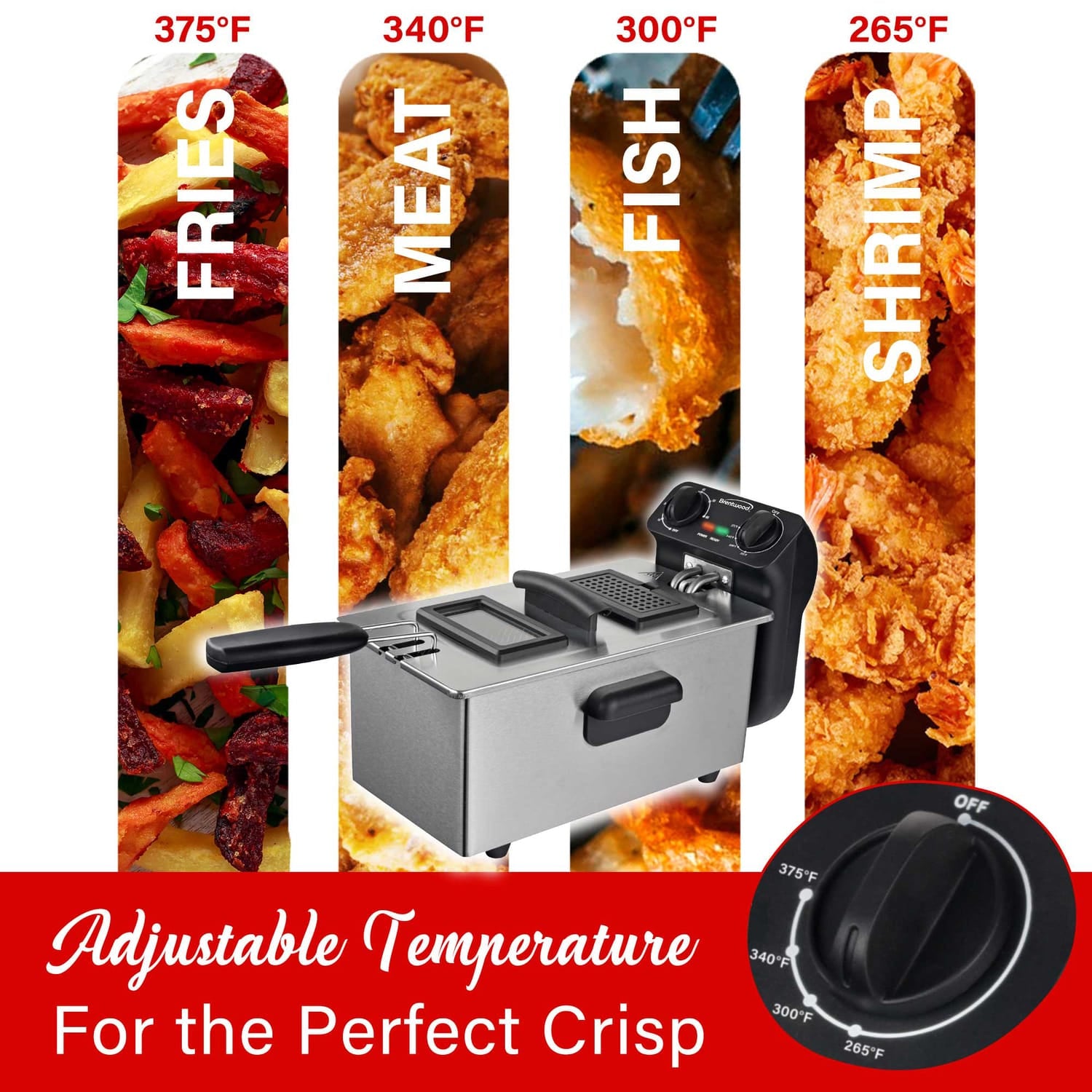 Brentwood 1500-Watt 12-Cup Electric Stainless Steel Deep Fryer, Black