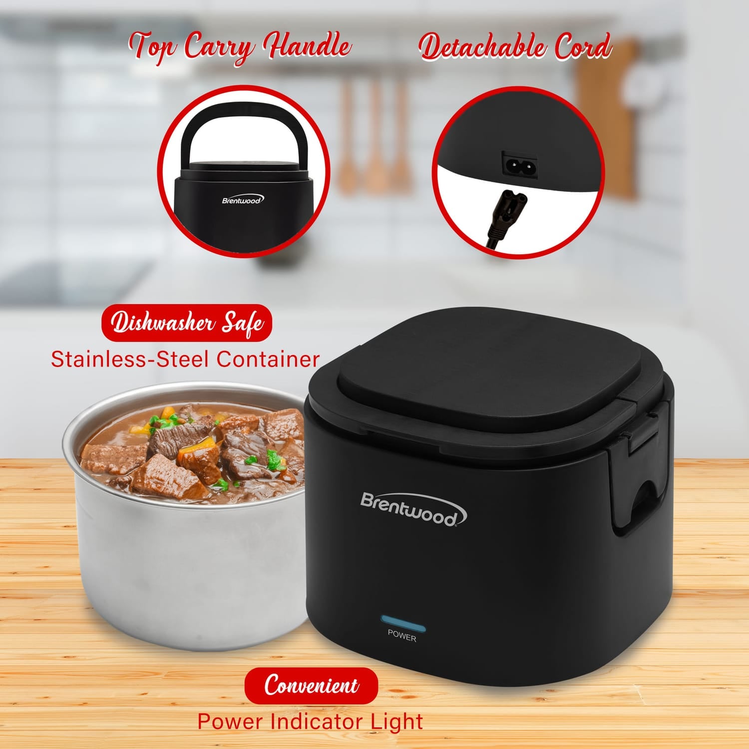 Brentwood 110-Volt 50-Watt 0.625-Qt. Portable Leakproof Electric Lunch Box, Black