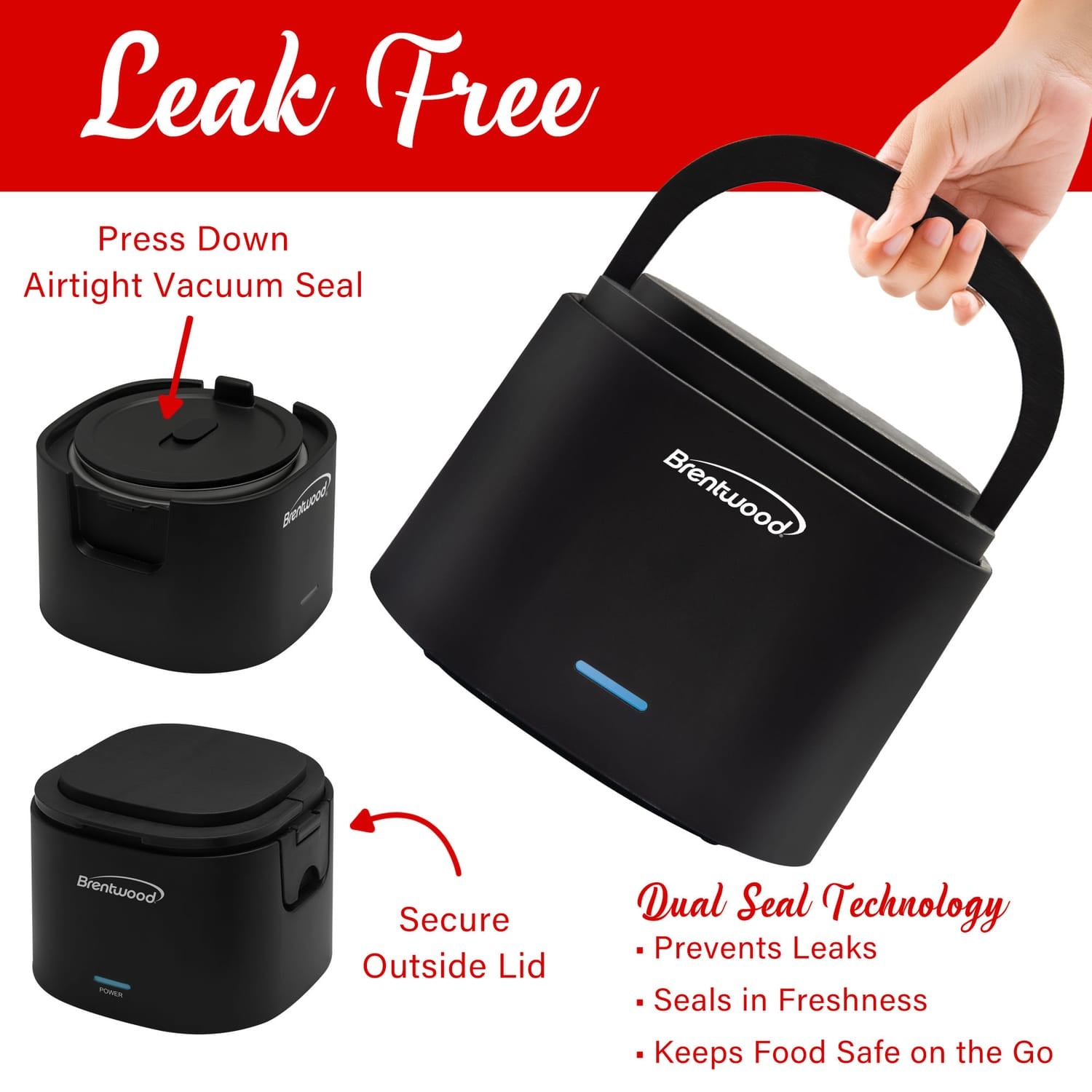 Brentwood 110-Volt 50-Watt 0.625-Qt. Portable Leakproof Electric Lunch Box, Black