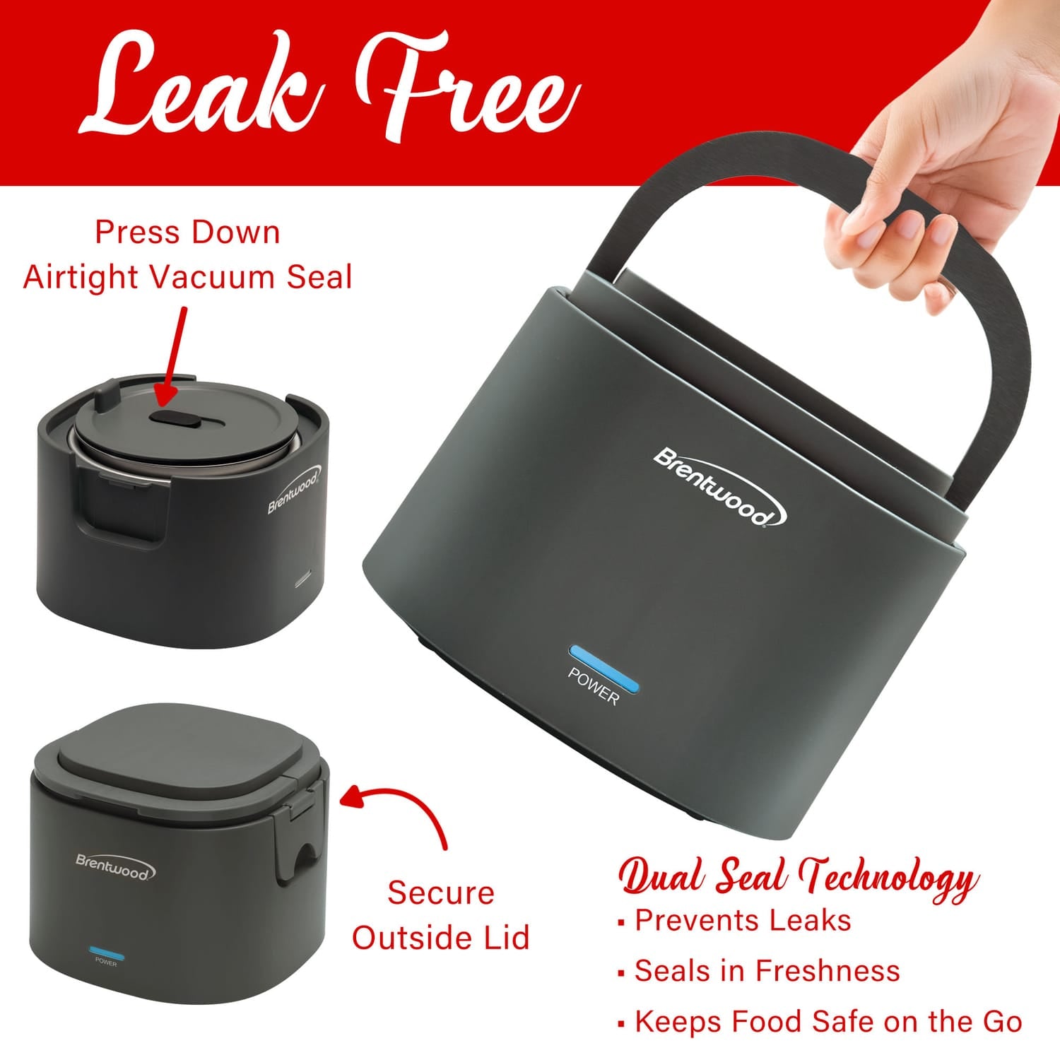 Brentwood 110-Volt 50-Watt 0.625-Qt. Portable Leakproof Electric Lunch Box, Gray
