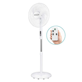 Brentwood 16-In. Portable Oscillating Stand Fan with 3 Speeds, 1160 CFM, 6 Blades, Tilting Head, 90° Oscillation, 45 Watts, Timer, Remote, 59-In. Cord