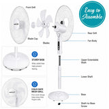 Brentwood 16-In. Portable Oscillating Stand Fan with 3 Speeds, 1160 CFM, 6 Blades, Tilting Head, 90° Oscillation, 45 Watts, Timer, Remote, 59-In. Cord