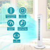 Brentwood 32-In. Portable Oscillating Tower Fan with Timer, 3 Speeds, 275 CFM, 60° Oscillation, 45 Watts, 72-In. Cord, White