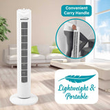 Brentwood 32-In. Portable Oscillating Tower Fan with Timer, 3 Speeds, 275 CFM, 60° Oscillation, 45 Watts, 72-In. Cord, White