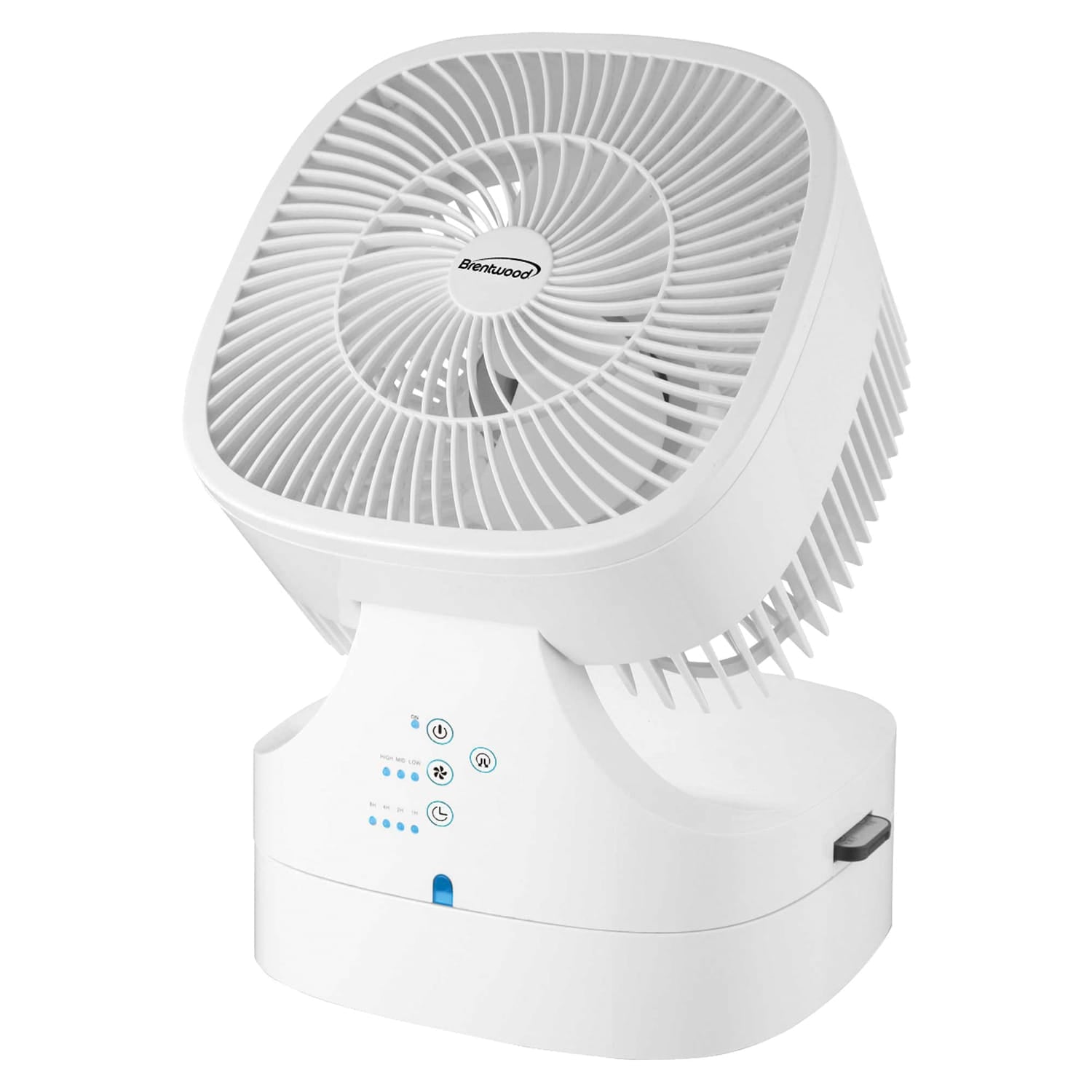Brentwood 8-In. Portable Oscillating High-Velocity Air-Circulator Desktop Fan with Remote, Timer, 3 Speeds, 25 CFM, 90° Tilting Head, 58-In. Cord