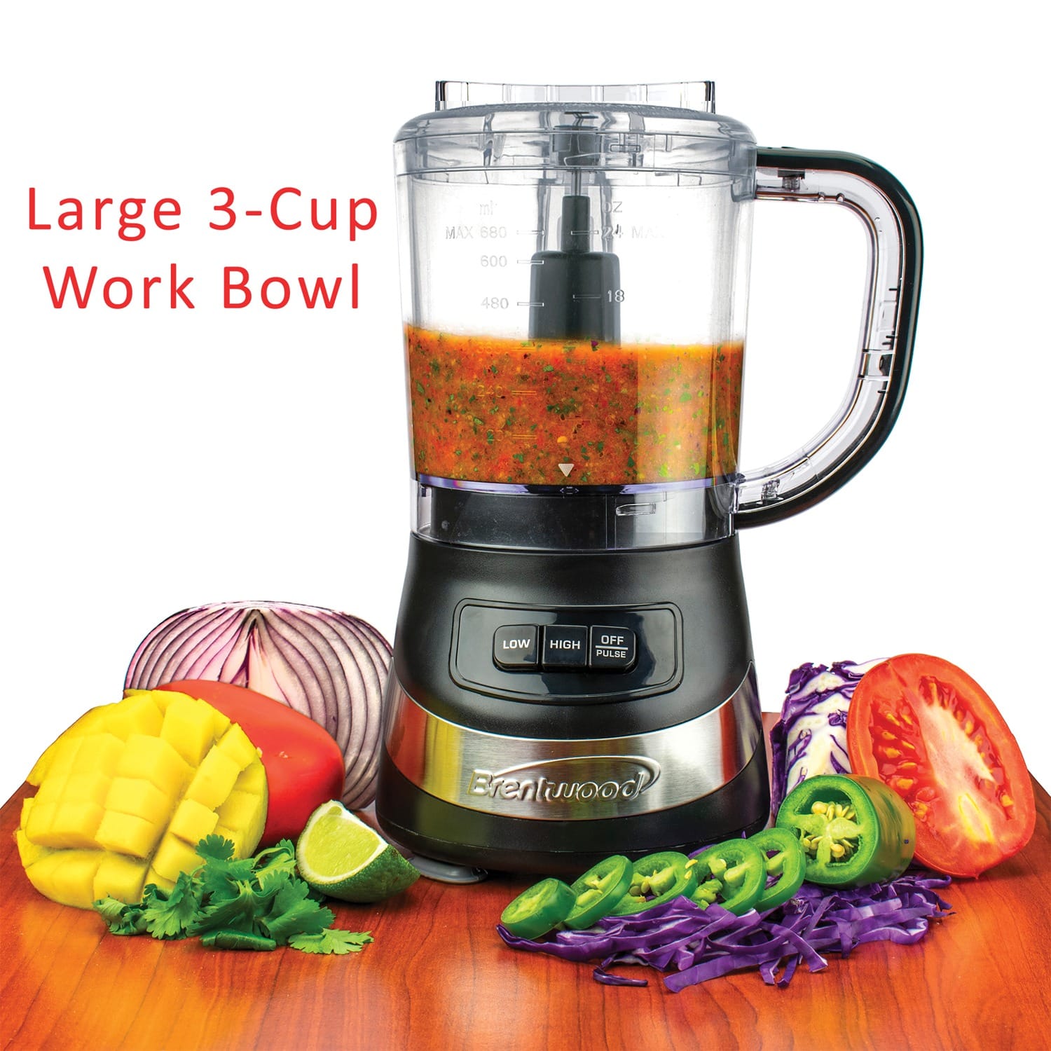 Brentwood 3-Cup Food Processor, Black