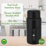 Brentwood Geojug Vacuum-Insulated Stainless Steel Food Jar with Bowl and Folding Spoon, Black, 25 Oz.