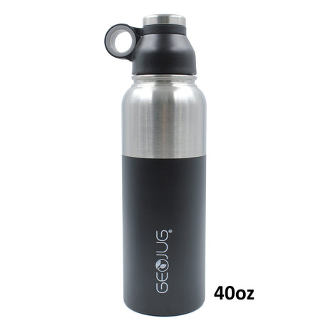 Brentwood Geojug Stainless Steel Vacuum-Insulated Water Bottle, 1.1 L, Black/Silver
