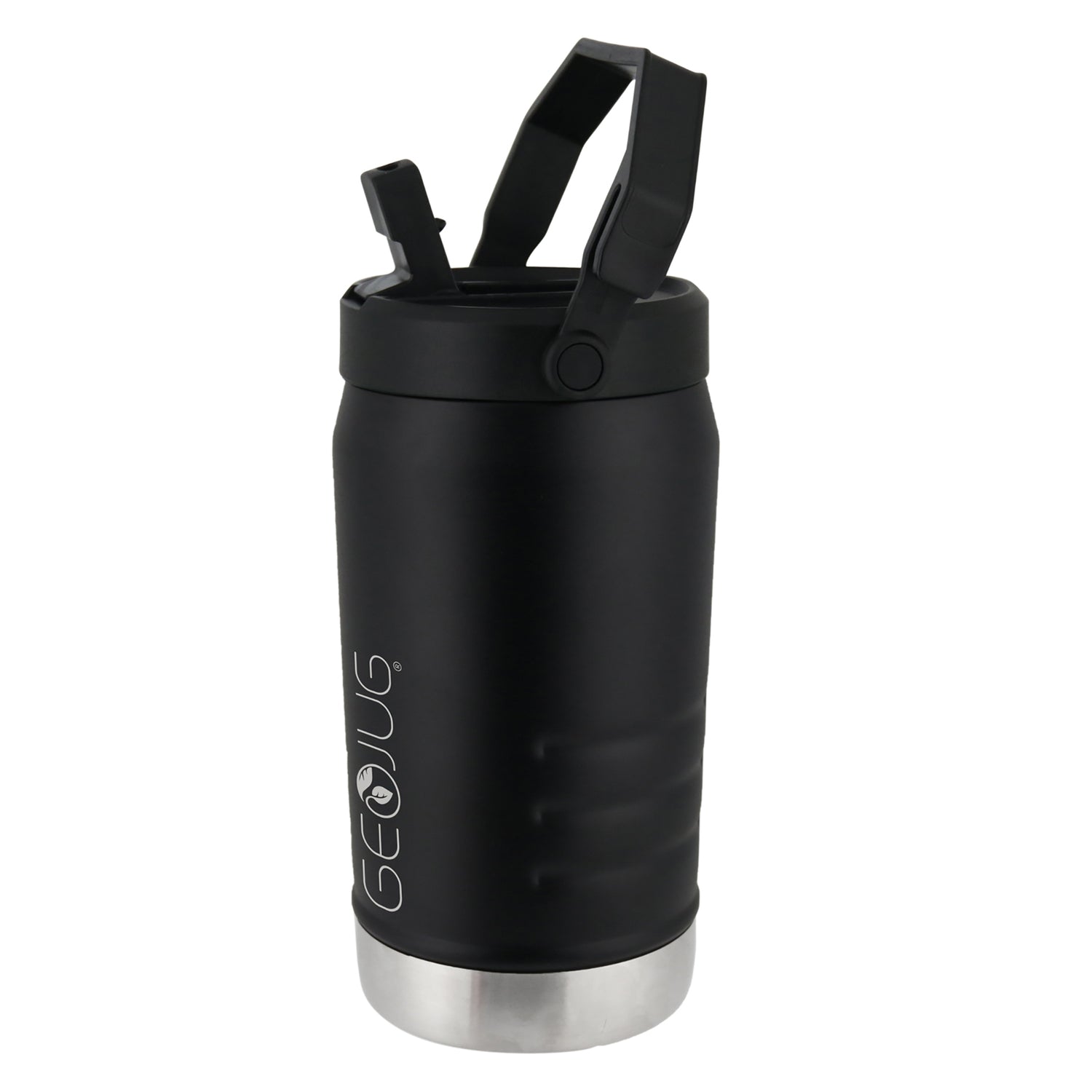 Brentwood Geojug Vacuum-Insulated Stainless Steel Sports Water Jug with Spout Straw Lid, and Handle with Fence Hook, 40 Oz., Black