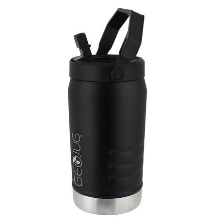 Brentwood Geojug Vacuum-Insulated Stainless Steel Sports Water Jug with Spout Straw Lid, and Handle with Fence Hook, 40 Oz., Black