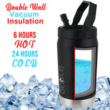 Brentwood Geojug Vacuum-Insulated Stainless Steel Sports Water Jug with Spout Straw Lid, and Handle with Fence Hook, 40 Oz., Black