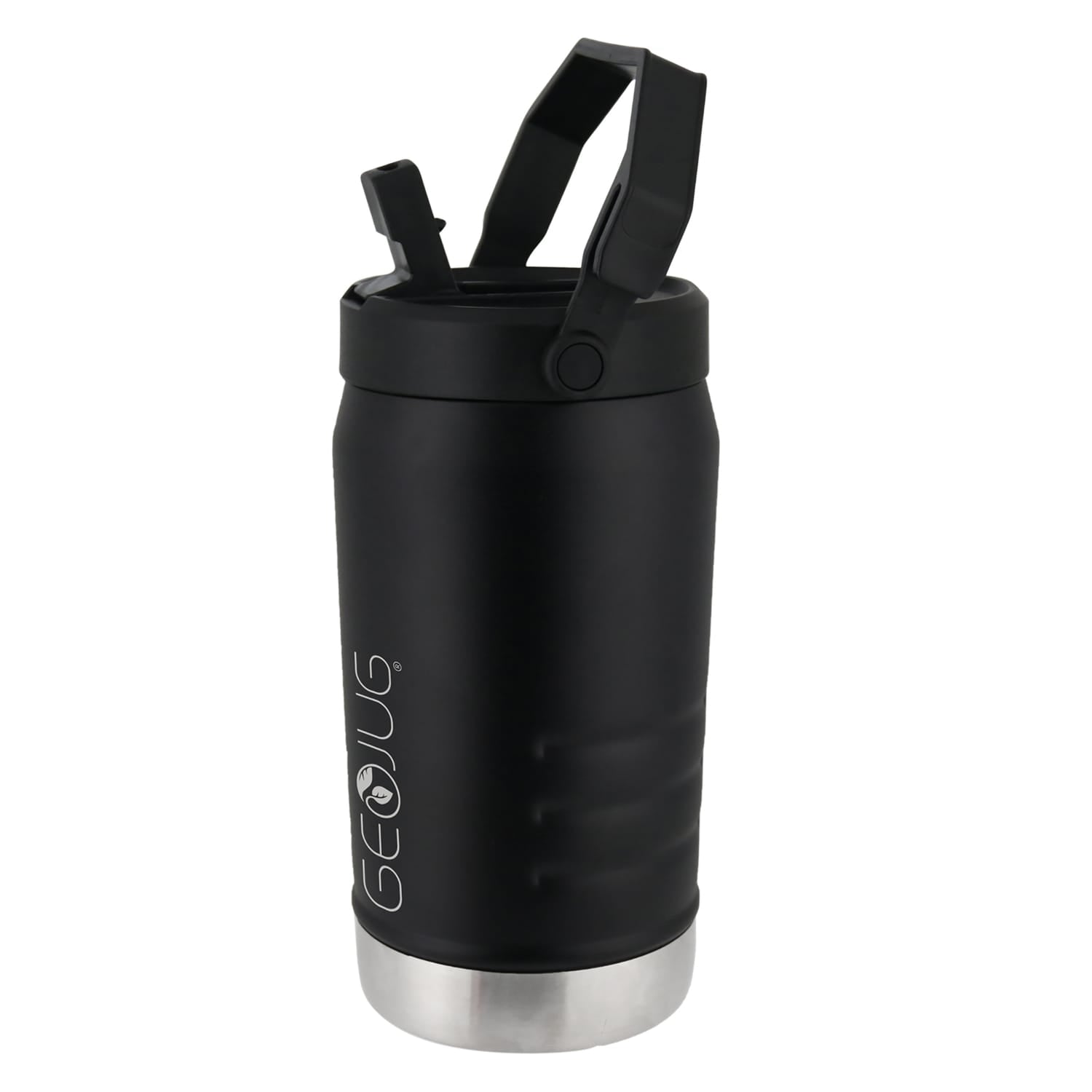 Brentwood Geojug Vacuum-Insulated Stainless Steel Sports Water Jug with Spout Straw Lid, and Handle with Fence Hook, 64 Oz., Black