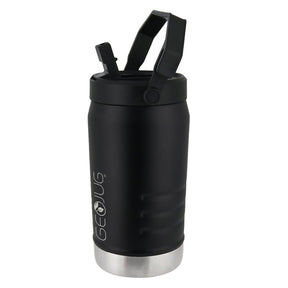 Brentwood Geojug Vacuum-Insulated Stainless Steel Sports Water Jug with Spout Straw Lid, and Handle with Fence Hook, 64 Oz., Black