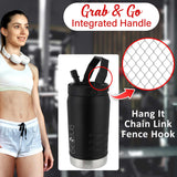 Brentwood Geojug Vacuum-Insulated Stainless Steel Sports Water Jug with Spout Straw Lid, and Handle with Fence Hook, 64 Oz., Black
