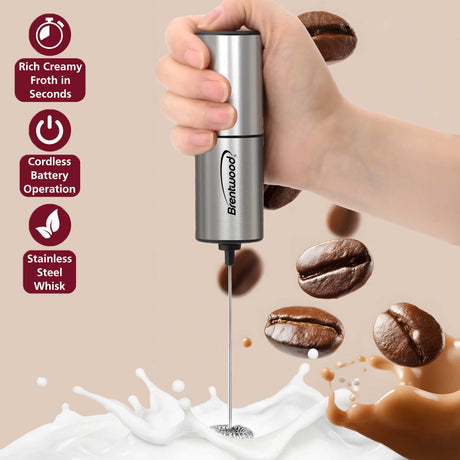 Brentwood 6-Watt Battery-Operated Electric Milk Frother and Drink Mixer with Stainless Steel Whisk