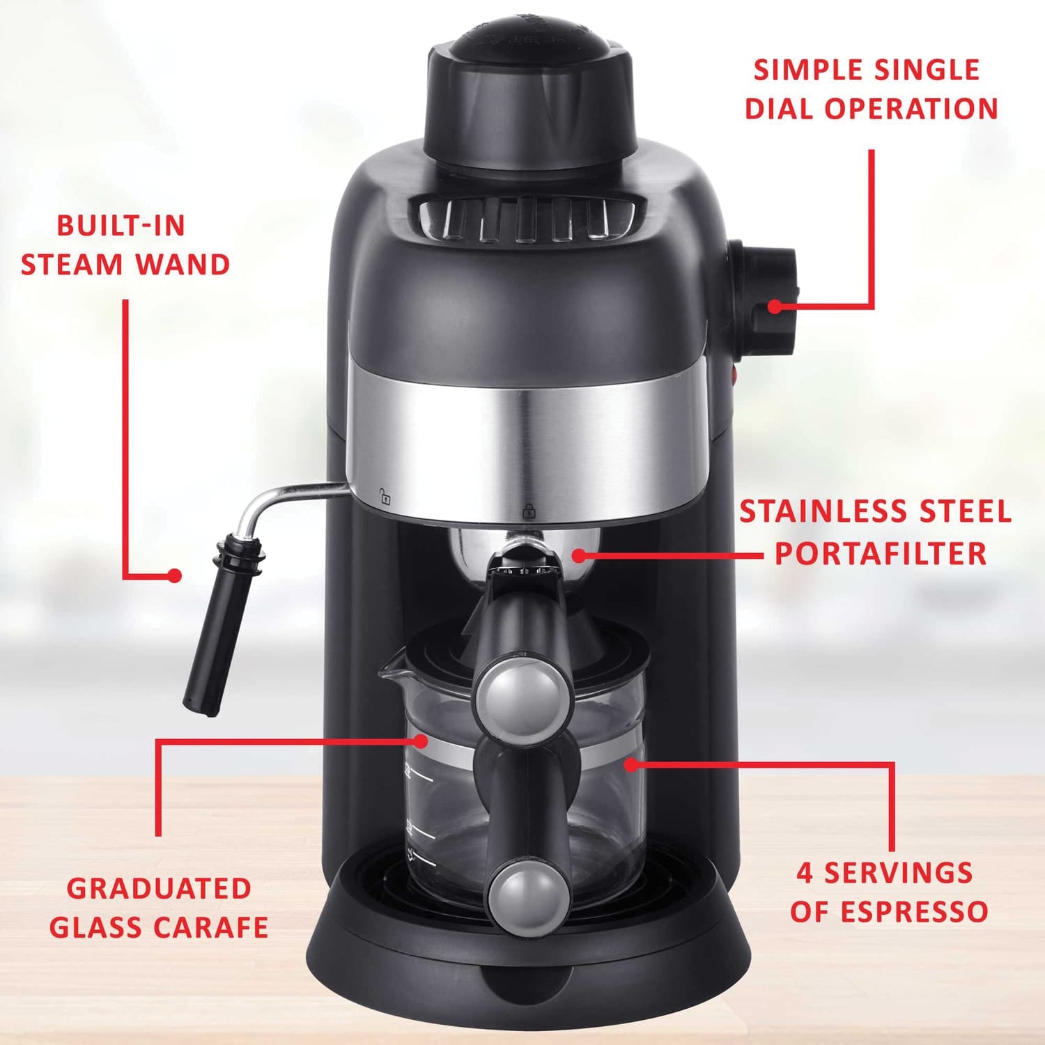 Brentwood GA-134BK 4-Cup Stainless Steel Espresso and Cappuccino Maker Machine