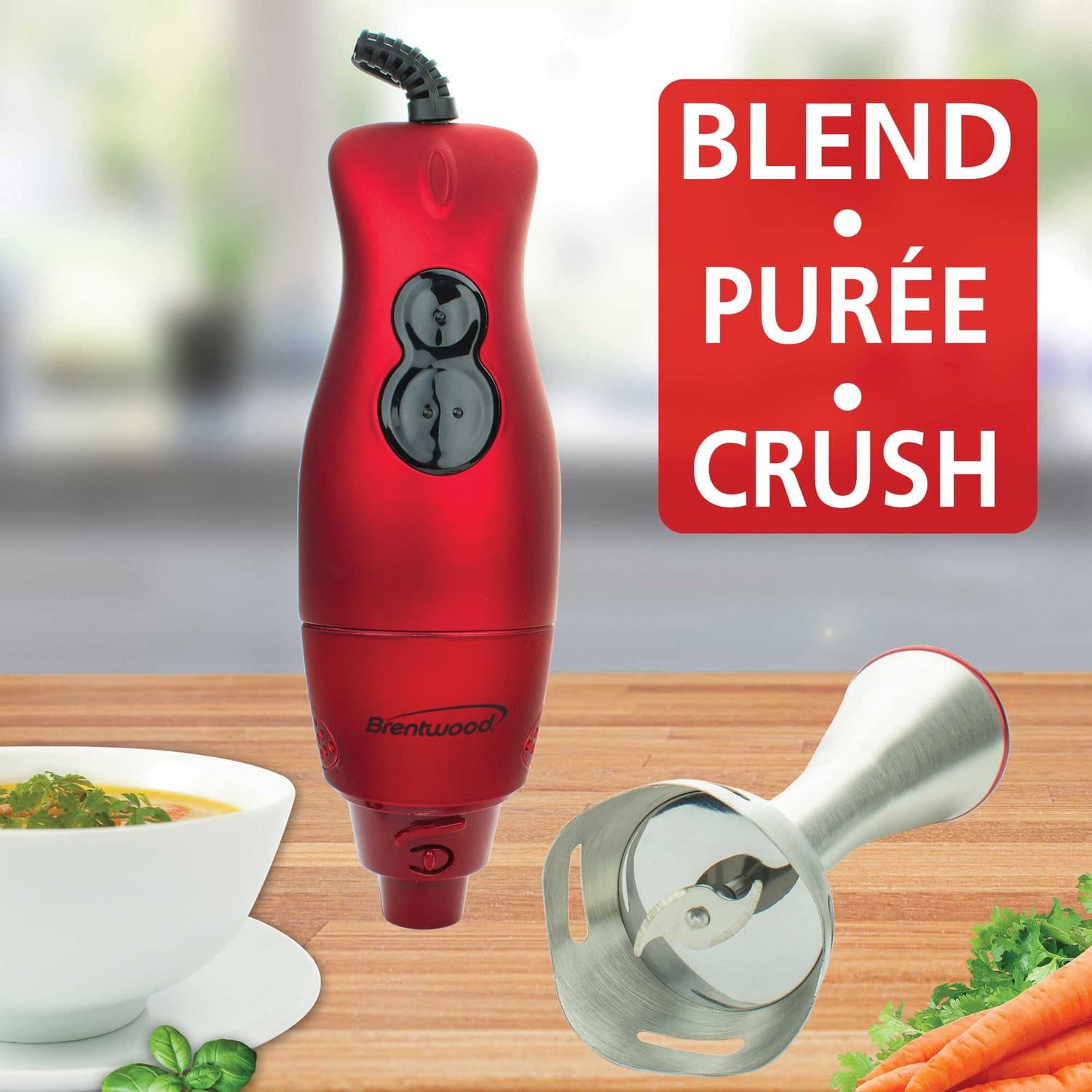 Brentwood 2-Speed 200-Watt Corded Hand Blender, Red