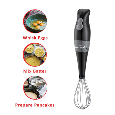 Brentwood 2-Speed Hand Blender and Food Processor with Balloon Whisk, Black