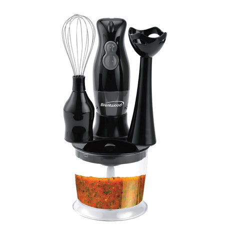 Brentwood 2-Speed Hand Blender and Food Processor with Balloon Whisk, Black