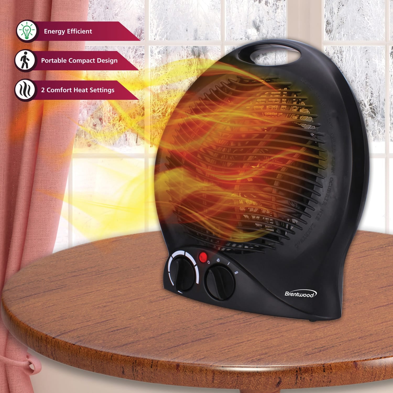 Brentwood H-F301BK 1500-Watt-Max Portable Electric Space Heater and Fan, Black