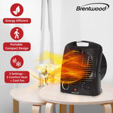 Brentwood Portable Electric Space Heater and Fan, 1500/750 Watts/Fan Only, 5000 BTUs, Adjustable Thermostat, Safety Features, 6-Ft. Cord, H-F306BK