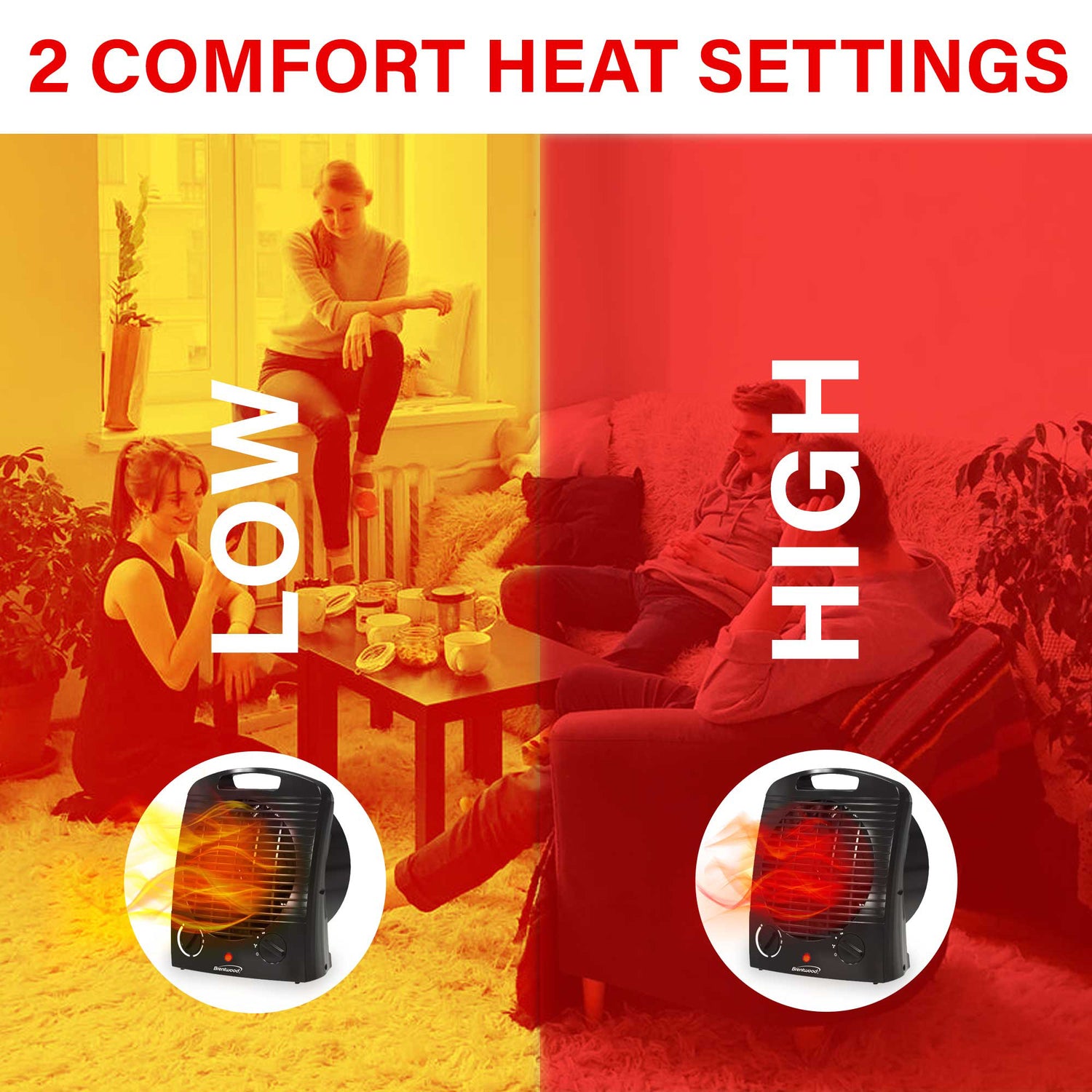 Brentwood Portable Electric Space Heater and Fan, 1500/750 Watts/Fan Only, 5000 BTUs, Adjustable Thermostat, Safety Features, 6-Ft. Cord, H-F306BK