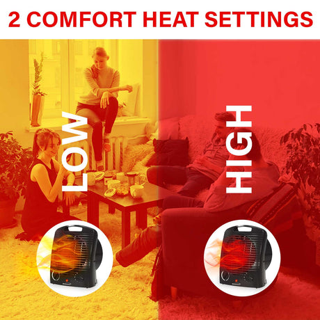 Brentwood Portable Electric Space Heater and Fan, 1500/750 Watts/Fan Only, 5000 BTUs, Adjustable Thermostat, Safety Features, 6-Ft. Cord, H-F306BK