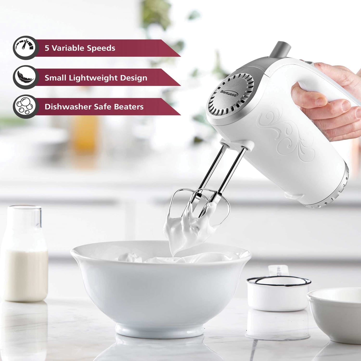 Brentwood Lightweight 5-Speed Electric Hand Mixer, White