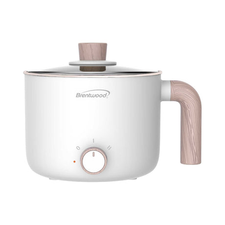 Brentwood 1.6-Qt. 600-Watt Multi-Function Electric Hot Pot Cooker with Ceramic Nonstick Coating, White