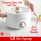 Brentwood 1.6-Qt. Multi-Function Electric Hot Pot Cooker with Stainless Steel Food Steamer and Ceramic Non-Stick Coating, White, HPS-3162W