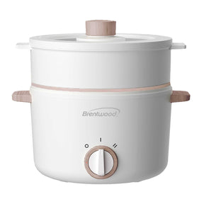 Brentwood 3.2-Qt. Multi-Function Electric Hot Pot Cooker with Food Steamer and Ceramic Non-Stick Coating, White, HPS-3302W