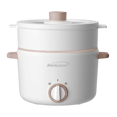 Brentwood 3.2-Qt. Multi-Function Electric Hot Pot Cooker with Food Steamer and Ceramic Non-Stick Coating, White, HPS-3302W