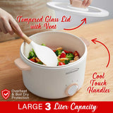 Brentwood 3.2-Qt. Multi-Function Electric Hot Pot Cooker with Food Steamer and Ceramic Non-Stick Coating, White, HPS-3302W