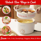 Brentwood 3.2-Qt. Multi-Function Electric Hot Pot Cooker with Food Steamer and Ceramic Non-Stick Coating, White, HPS-3302W