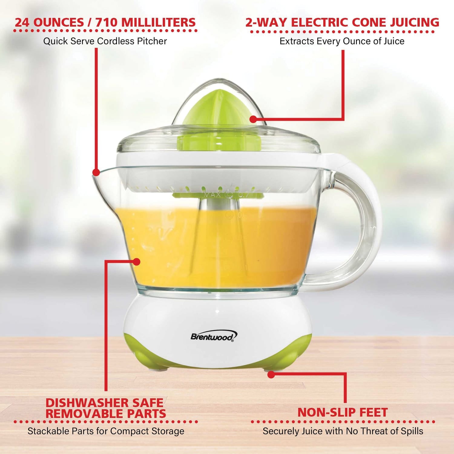 Brentwood Electric Citrus Juicer, 24 Oz., White