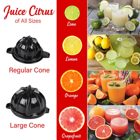 Brentwood 80-Watt 1-Speed Electric Citrus Juicer with Ergonomic Lever, Black