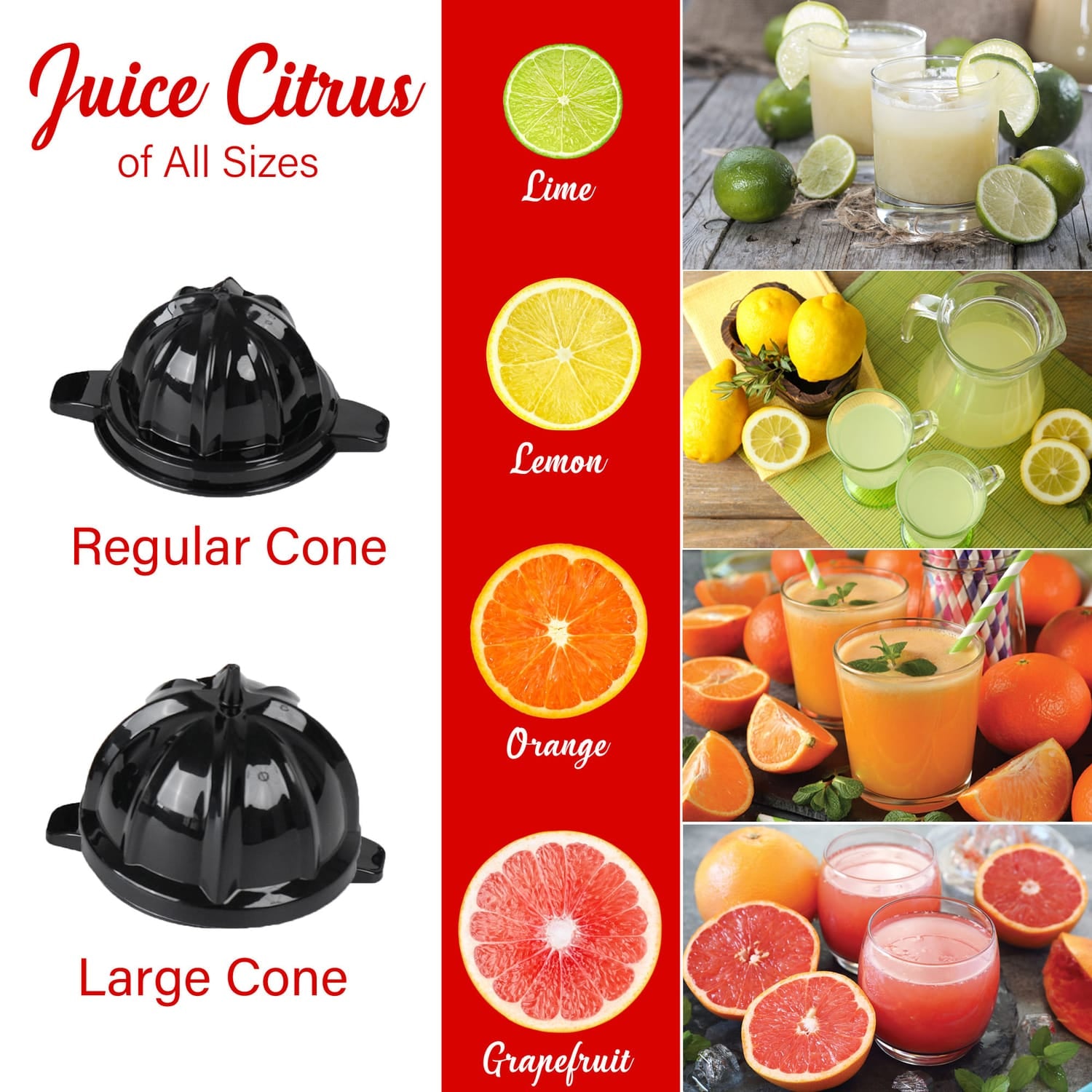 Brentwood 200-Watt 1-Speed Electric Citrus Juicer with 2 Cones and Stainless Steel Lever, Black