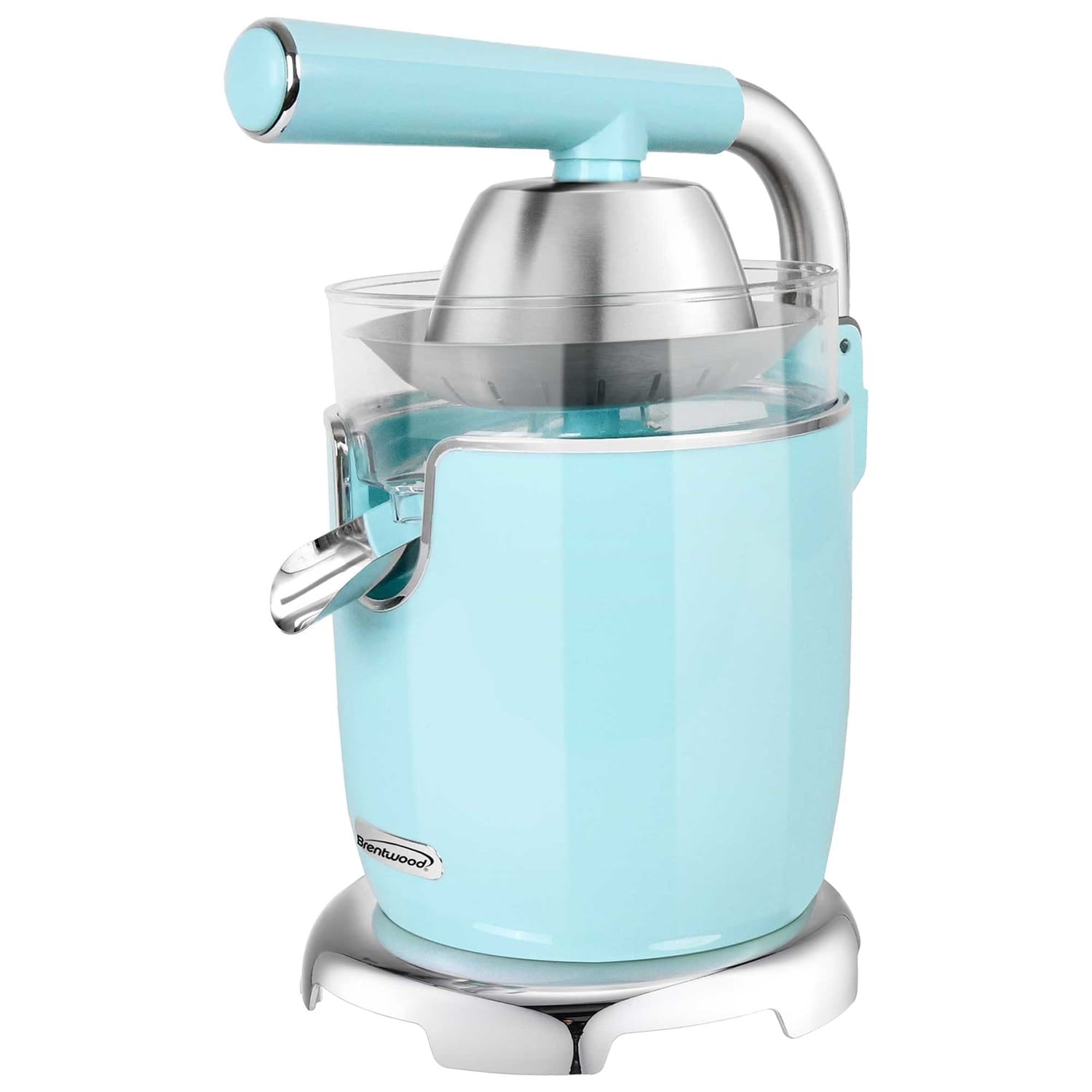 Brentwood 200-Watt 1-Speed Electric Citrus Juicer with 2 Cones and Stainless Steel Lever, Blue