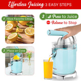 Brentwood 200-Watt 1-Speed Electric Citrus Juicer with 2 Cones and Stainless Steel Lever, Blue