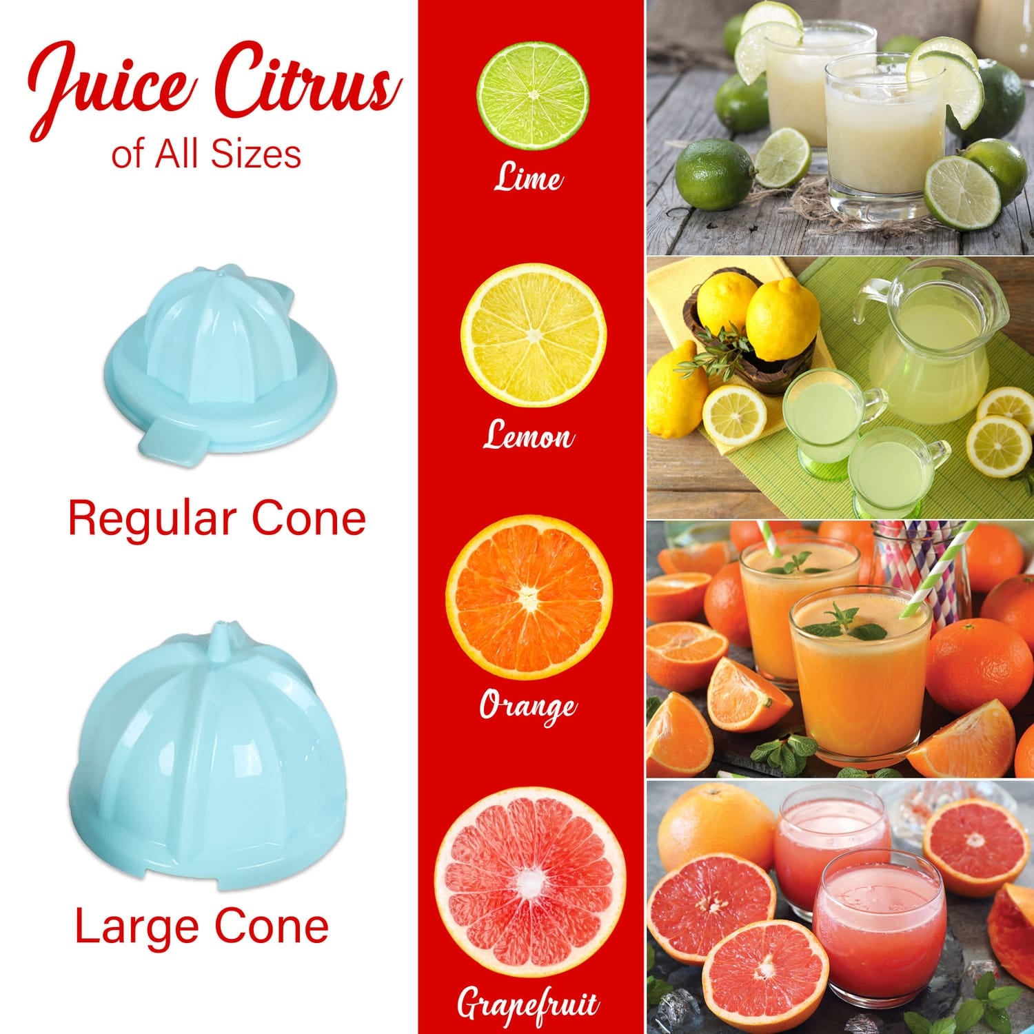Brentwood 200-Watt 1-Speed Electric Citrus Juicer with 2 Cones and Stainless Steel Lever, Blue