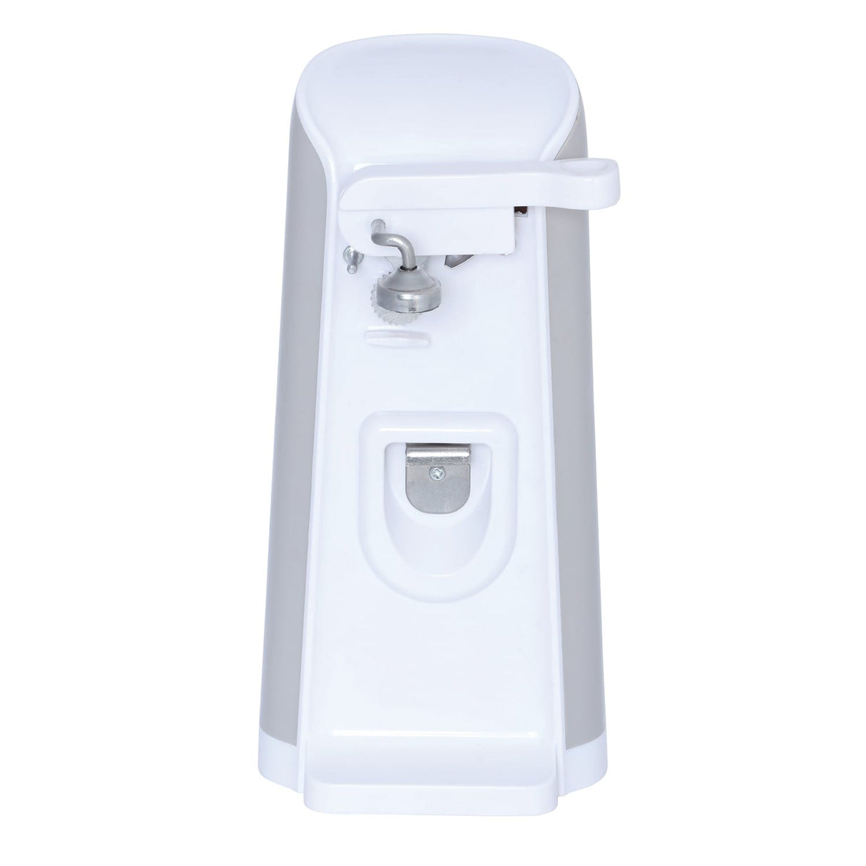 Brentwood Tall Electric Can Opener with Knife Sharpener & Bottle Opener, White