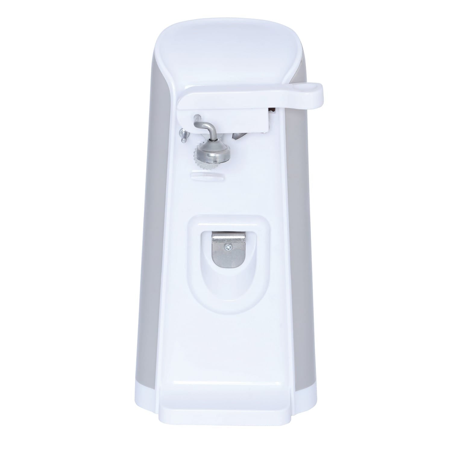 Brentwood Tall Electric Can Opener with Knife Sharpener & Bottle Opener, White