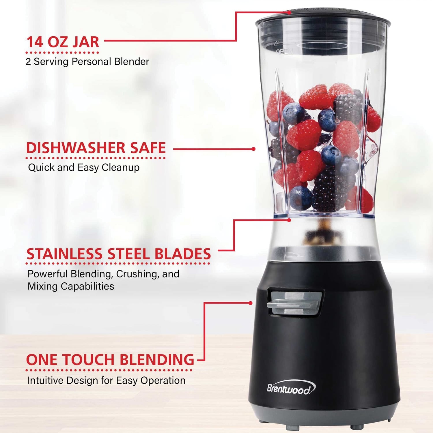 Brentwood 180-Watt 14-Oz. Personal Blender, Black/Gray