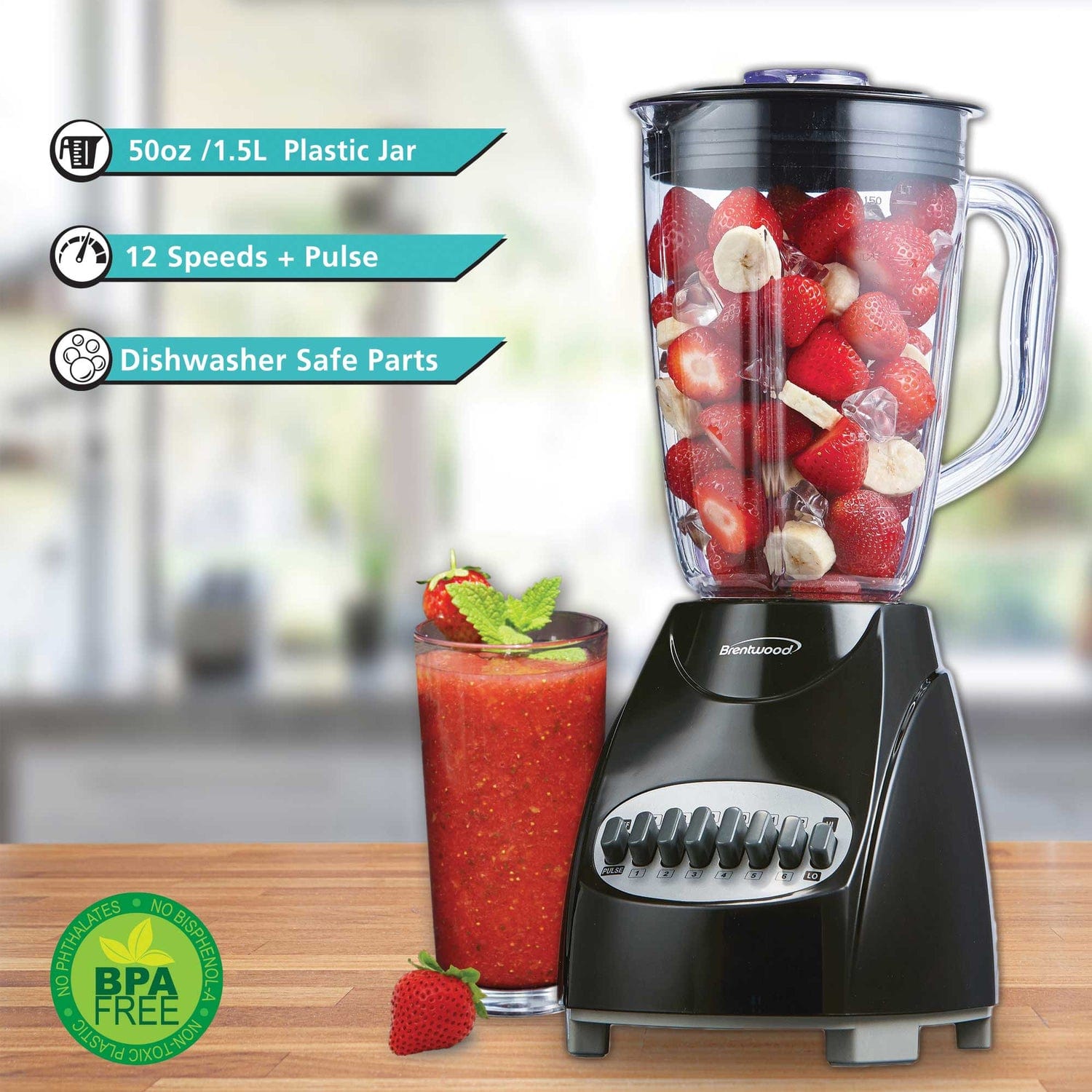 Brentwood 50-Ounce 12-Speed + Pulse Blender, Black