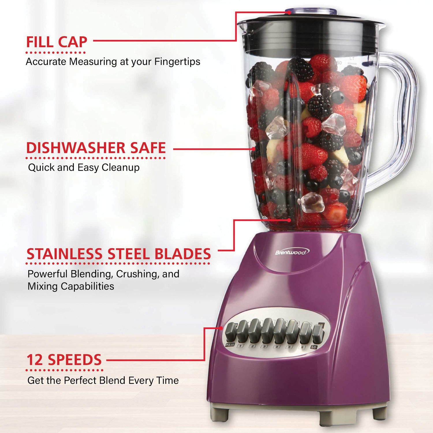 Brentwood 50-Ounce 12-Speed + Pulse Blender, Purple